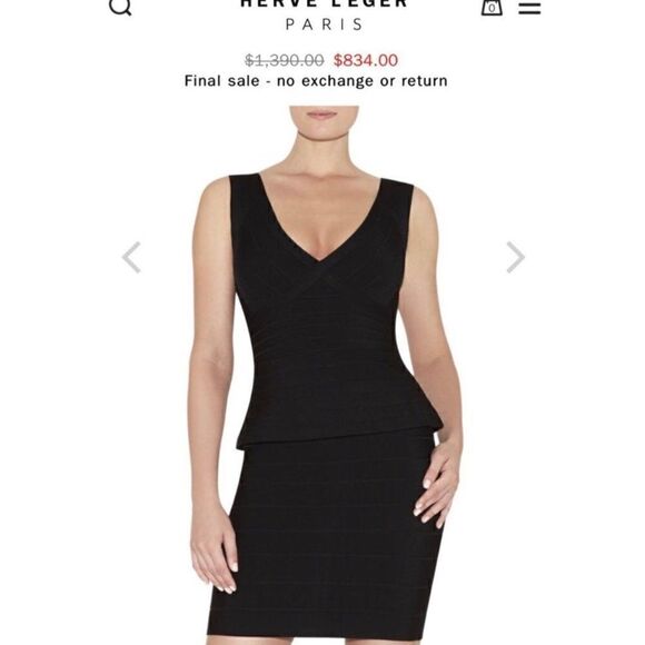 Herve Leger Rebeca Sleeveless Peplum Bandage Mini Dress Black Cocktail Small - Picture 2 of 14